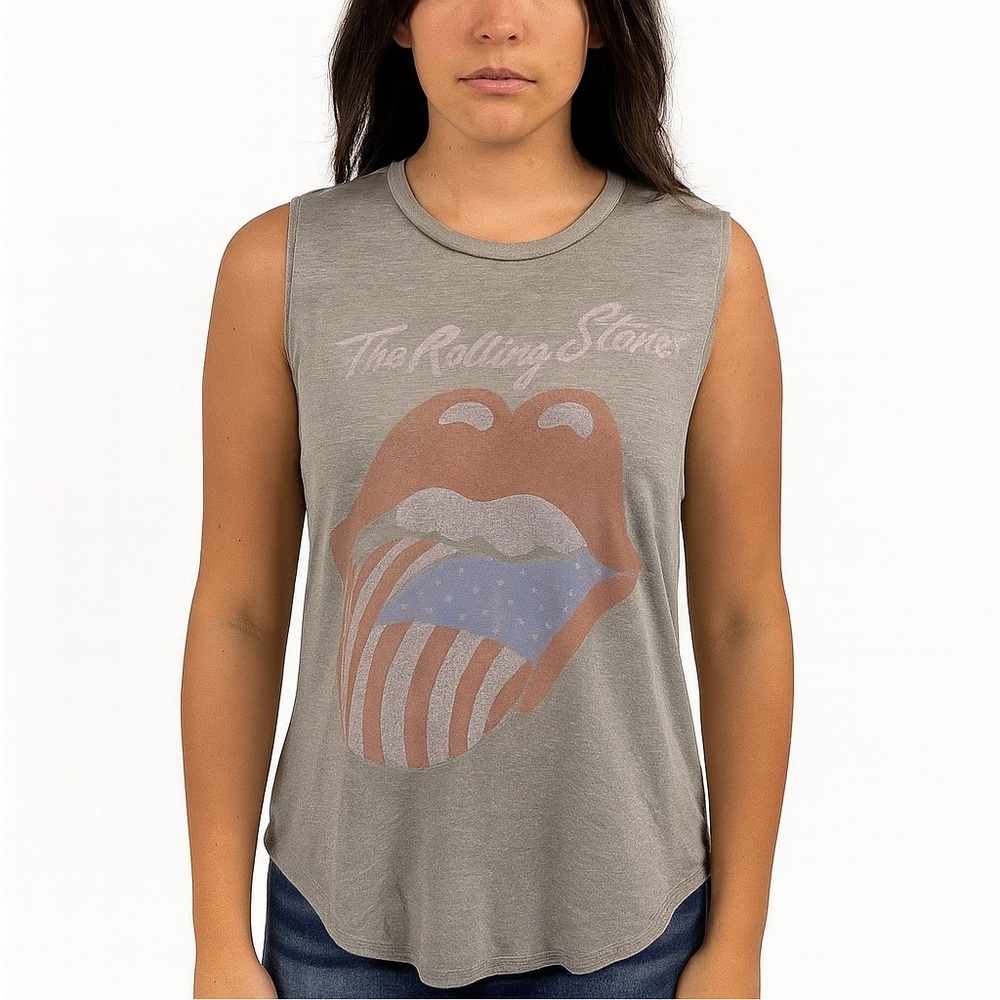 The‎ Rolling Stones Flag Graphic Women USA Tank Top Size Medium Gray